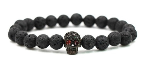 Pulsera De Piedra Volcanica Black Calavera Hombre Mujer 2019