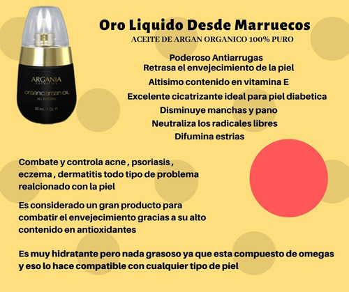 Imagen 4 de 4 de Oro Liquido De Marruecos Aceite De Argan Puro Y Organico