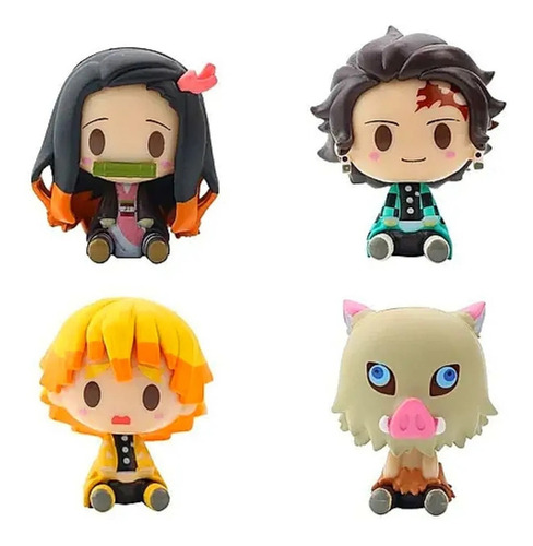 Kit 4 Action Figure Demon Slayer Tanjiro Nezuko Zenitsu Ino