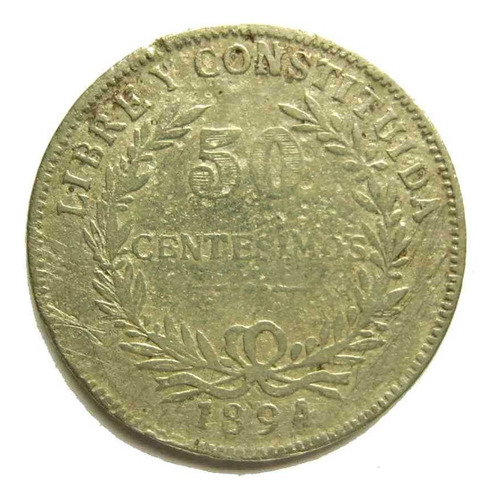 1894 Uruguay 50 Centésimos Falsa De Plata Bellini Variante 3