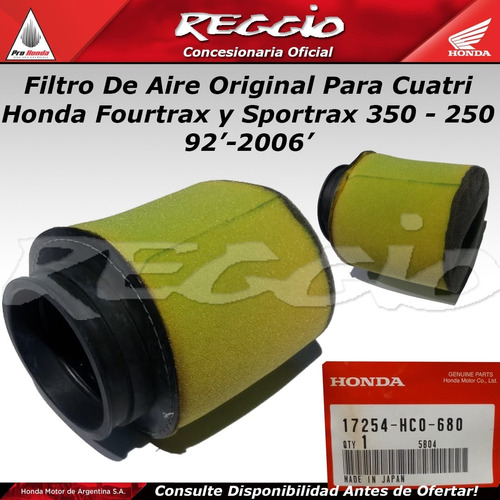 Filtro De Aire Original Honda Trx Fourtax-sportrax 350 - 250