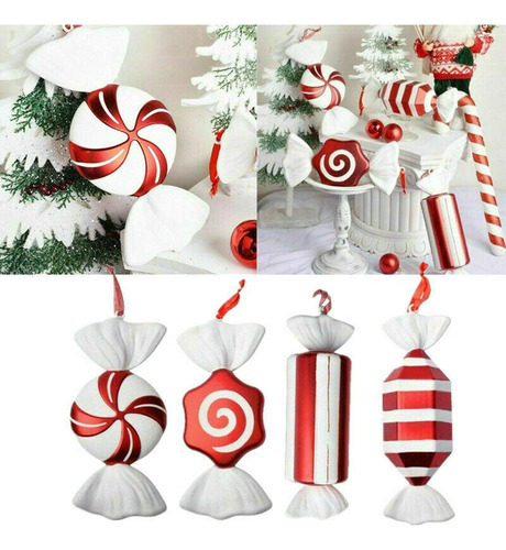 Decoración De Caramelo De Navidad, 32 Cm, Color Rojo Y