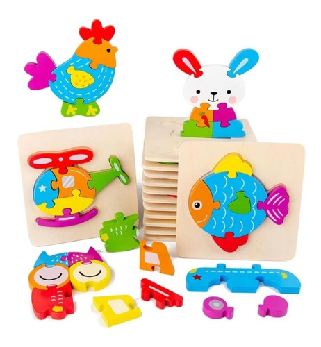 Rompecabezas Puzzles Para Niños Montessori Madera 6 Unidad