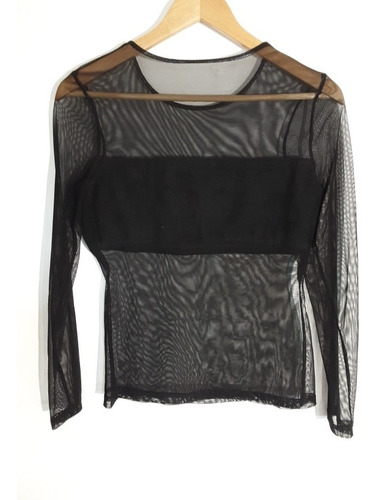 Imagen 6 de 9 de Blusa Negra Gasa Manga Larga Canadiense Talla S