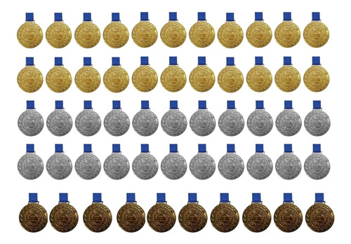 Kit C/22 Medalhas Ouro+22medalhas Prata+10medalhas Bronzem36 Cor Ouro, Prata e Bronze