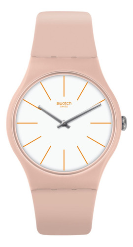 Reloj Swatch Unisex Suot102 Beigesounds Color de la malla Rosa Color del bisel Rosa Color del fondo Blanco