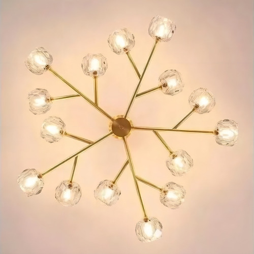 Lustre Dourado Moderno Cristal Com 12 Globos Lapidados 110v/220v