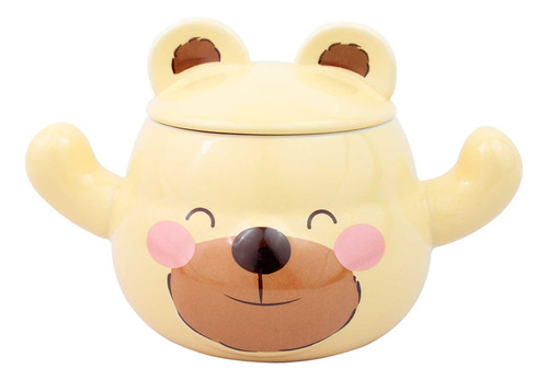 Taza De Ceramica Con Tapa Oso Kawaii Cafe Té  M-0924 Color Amarillo M-0924 Ojos Cerrados