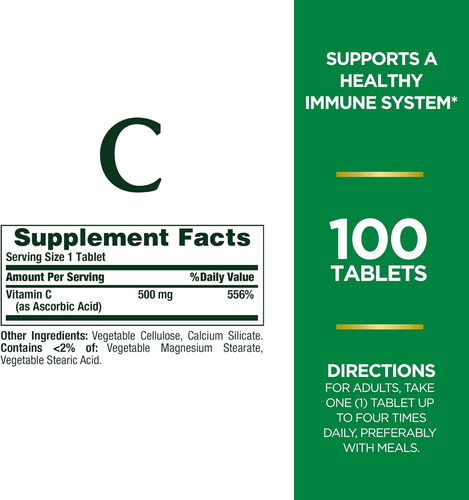 Nature´s Bounty Vitamina C 500mg Americano 100 Tabletas Sin Sabor