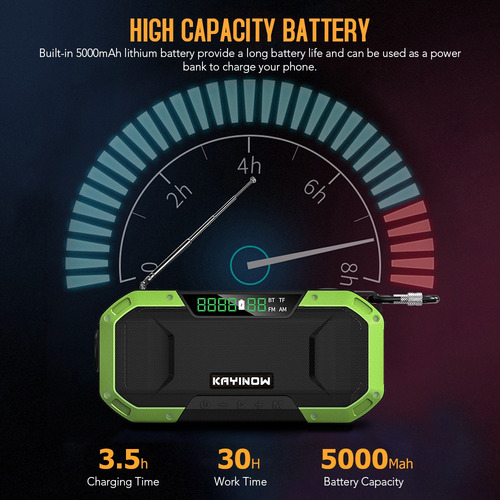 Radio De Manivela Emergency Sun Power, 5000 Mah, Naranja