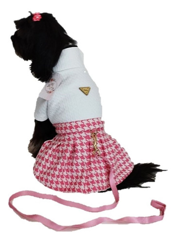 Roupinha Pet Vestido Inverno C/ Guia Pied De Poule Dudog