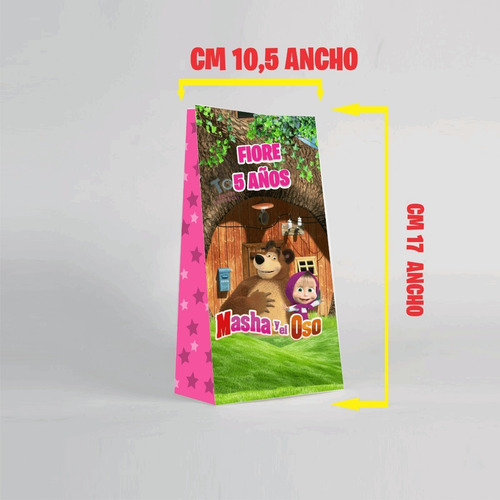 Imagen 2 de 6 de Bolsas Masha Y El Oso Para Sorpresitas O Souvenirs Pack X10