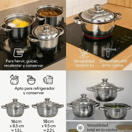 3pc Juego De Ollas Para Sopa Y Vapor De Acero Inoxidable