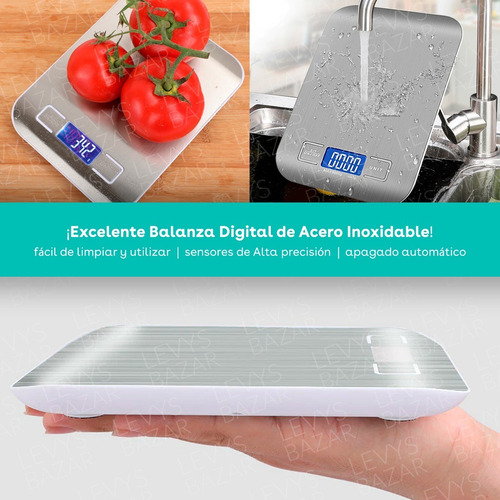 Imagen 3 de 10 de Balanza Cocina Digital De Acero Inoxidable 1gr A 10 Kg
