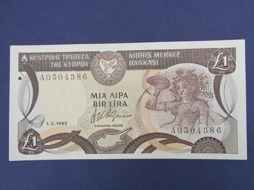 Billete Europa Isla De Chipre 1 Lira Chipriota Unc Año 1993 