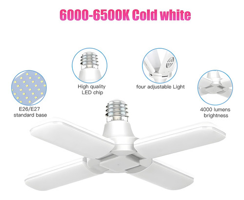 Bombilla Led 50w Tipo Ventilador 4 Hojas Ajustable, Foco Blanco Frío