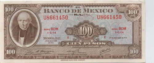 Banco De Mexico 100 Pesos 1972