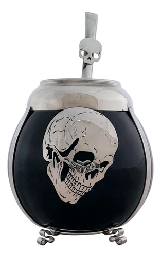 Mate Calavera Skull. Cerámica Y Alpaca. Con Bombilla