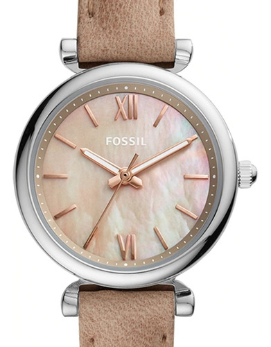 Reloj Para Dama Fossil Carlie Mini Es4530 Piel Nude Plateado Color del fondo Aperlado