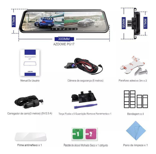 Espejo inteligente Azdome Pg17, cámara dual 1080p