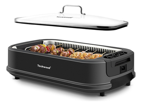 Parrilla Eléctrica Sin Humo 1500 W Con Tapa De Vidrio