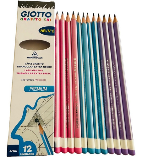 Set 12 Lápiz Triangular Grafito Giotto Premium Hb N°2 Tcamp