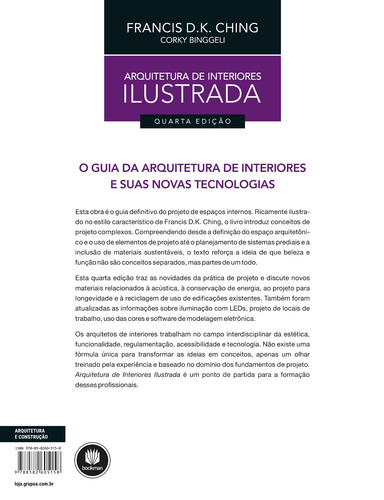 Arquitetura de Interiores Ilustrada, de Ching, Francis D. K.. Editorial BOOKMAN COMPANHIA EDITORA LTDA.,Wiley, USA, capa mole em português, 2019