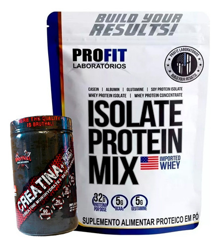 Whey Isolate Mix 900g Profit + Creatina C/beta Alanina Bruth Sabor Morango