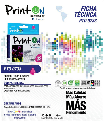 Imagen 2 de 3 de Cartucho De Tinta Epson Color 0732 0733 0734 Printon