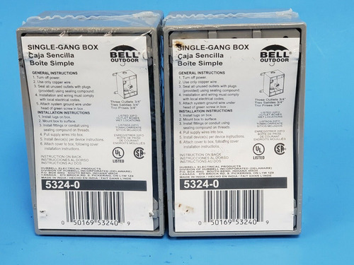 Lot Of 2 New Bell Outdoor 5324-0 Single-gang Boxes 3/4in Zzg