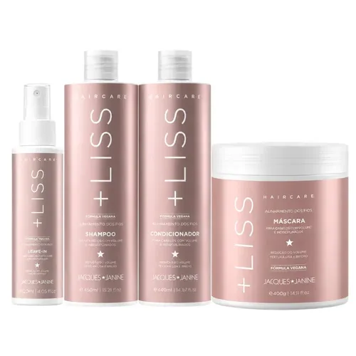 Jacques Janine Hair Care Liss Shampoo Sem Sal 450ml Condicionador Leave-in 440ml + Máscara Hidratação 400g + Spray Proteção Térmica 120ml