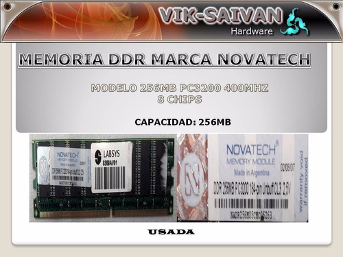 Memoria Ddr Novatech 256mb Pc-3200 400mhz 8 Chips 12