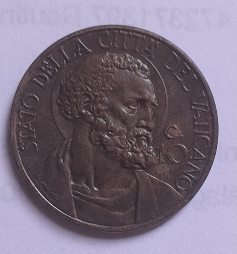 Moneda De 10 Centimos, Vaticano, Papa Pio Xi, Año 1934
