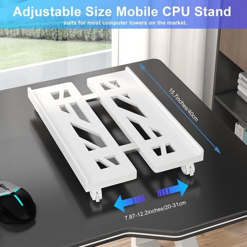 Soporte De Cpu Móvil Ajustable Con Ruedas Giratorias Blanco