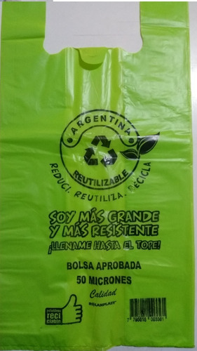 Bolsa Camiseta Verde Reutilizable 45x55 Cm 50 Mic X 100 Un.