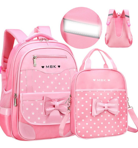 Mochila Con Lazo De Princesa De 2 Piezas For Niñas, Bolso