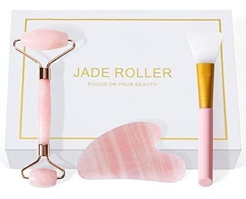 Rodillo De Jade 100% Cuarzo Rosa Natural Gua Sha Herramienta