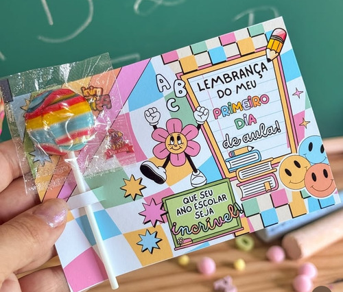 Lembrancinha Primeiro Dia De Aula - 20 Card Com Pirulito