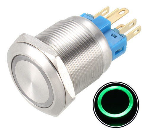 Boton Pulsador Metal Led Liso Con Retencion Zocalo 16mm 12v