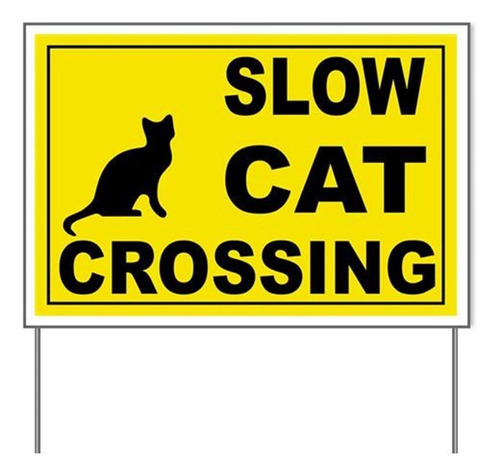 Letrero Vinilo Para Cesped Texto Ingl Slow Cat Crossing Yard