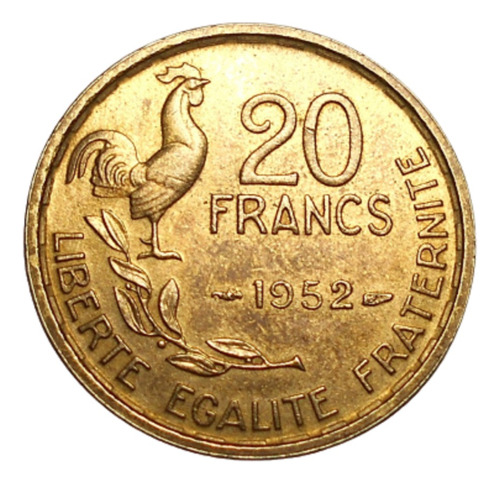 Francia 20 Francos 1952 Coq- Km#917.1 - Excelente Bronce