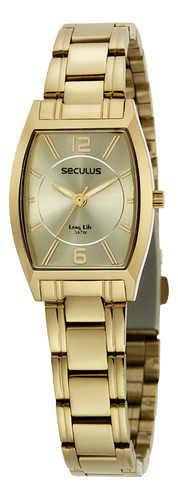 Relogio Seculus Feminino Dourado Pequeno Quadrado Luxo