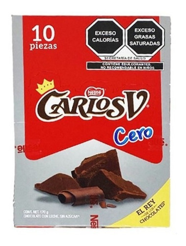 Chocolate Carlos V Cero Azúcar 10piezas Rey De Los Chocolate
