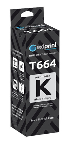 Imagen 1 de 3 de Tinta Epson Generica T664k Maxiprint Botella 70 Ml Negra