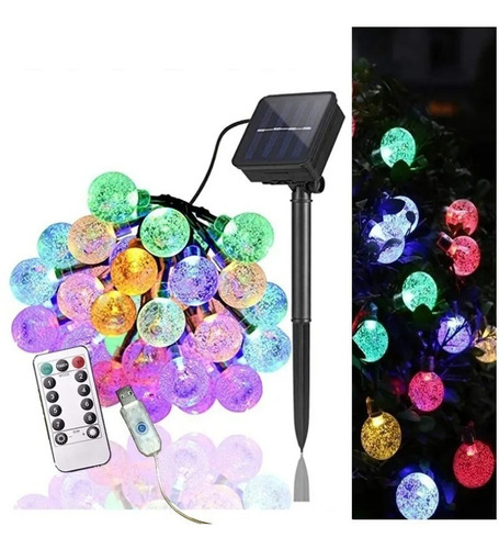 Imagen 2 de 10 de Guirnalda 50 Luces Exterior Panel Solar Control Remoto Usb