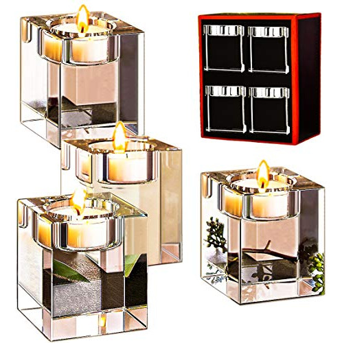 Classic Cube Crystal Candle Holder Set De 4 - Centro De...