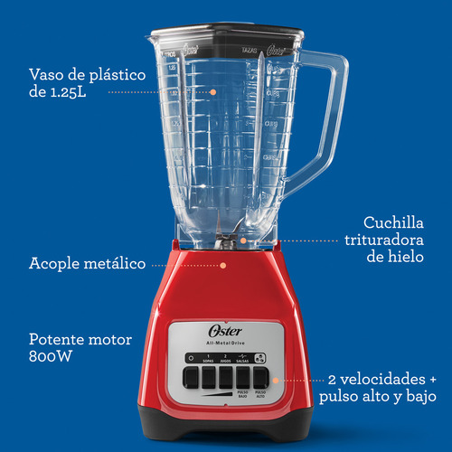 Oster Licuadora De 2 Vel Más Pulso Con Vaso De Plástico 1,25
