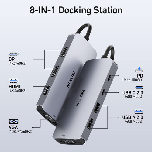 Estación De Acoplamiento Usb C Imokin Dual Displayport 8 En
