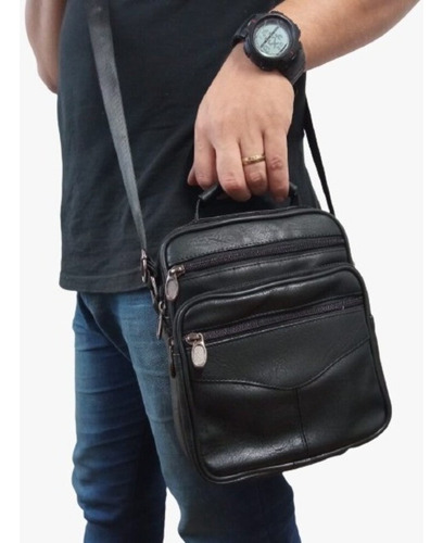 Bolsa De Peito Transversal Couro Pu Mochila Carteira Pochete Cor Preto Desenho Do Tecido Liso