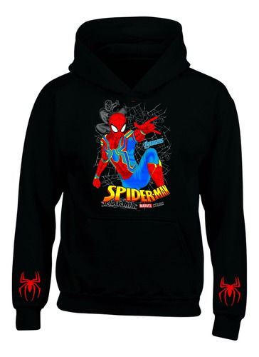 Buzo Capota Spiderman Hombre Araña Hoodies Saco Black Md4